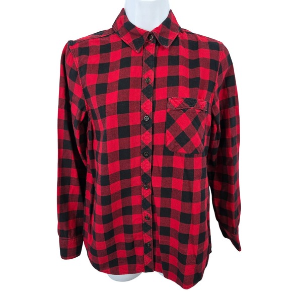 Eddie Bauer Tops - Eddie Bauer Women's XS Red Black Buffalo Plaid Flannel Shirt Long Sleeve /B60